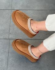 stockholm düz taban oval burun içi kürklü kadın bot taba süet 2