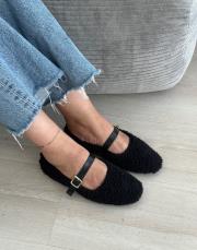 logic küt burun lastik detay tüylü kadın ev babeti atkılı siyah