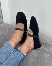 logic küt burun lastik detay tüylü kadın ev babeti atkılı siyah 2