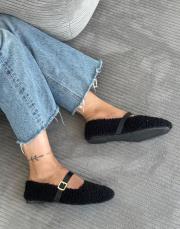 logic küt burun lastik detay tüylü kadın ev babeti atkılı siyah 3