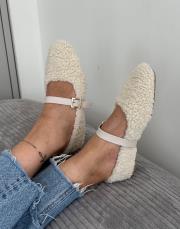 logic küt burun lastik detay tüylü kadın ev babeti atkılı bej 2