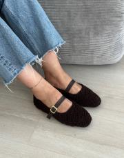 logic küt burun lastik detay tüylü kadın ev babeti atkılı acı kahve