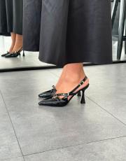 space sivri burun kemer detaylı bilek bağlı rugan kadın topuklu ayakkabı siyah rugan 3