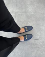 emmani oval burun toka detay hakiki deri kadın babet lacivert deri