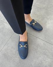 emmani oval burun toka detay hakiki deri kadın babet lacivert deri 2