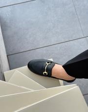 emmani oval burun toka detay hakiki deri kadın babet siyah deri