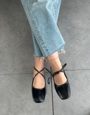 zico küt burun yan açık detay ipli kadın babet siyah