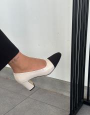 lozano küt burun kumaş detay kadın rugan topuklu ayakkabı bej rugan 2