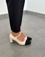 lisa küt burun tek toka detay kadın topuklu ayakkabı bej deri