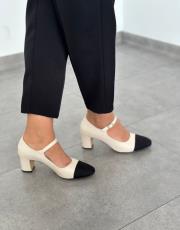 lisa küt burun tek toka detay kadın topuklu ayakkabı bej deri 3