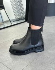 langini oval burun yan lastik detay kadın bot siyah deri