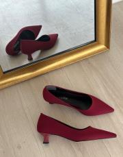 champ sivri burun mat saten kumaş kadın topuklu ayakkabı bordo mat saten