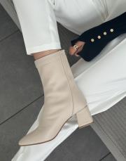 zarina küt burun fermuar detay streç topuklu kadın bot bej deri