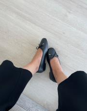 jaylin oval burun ön kurdele detay kadın babet siyah