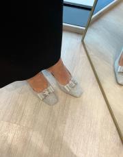 diego küt burun ön taş aksesuar detay arkası açık kadın topuklu ayakkabı gümüş sim