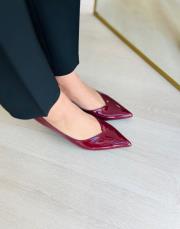parsa sivri burun düz kadın topuklu ayakkabı bordo rugan  3
