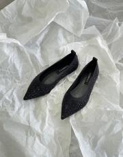 elaso sivri burun komple taşlı triko kumaş kadın babet siyah