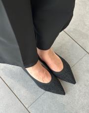 elaso sivri burun komple taşlı triko kumaş kadın babet siyah 2