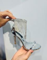 wing ön açık bilekten bağlamalı taş detay kadın topuklu ayakkabı gümüş