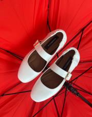 canko küt burun toka detay kadın babet beyaz deri