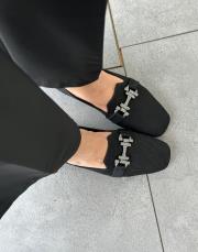 lalesa oval burun ön aksesuar detay kadın triko babet siyah 2