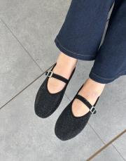 sionne oval burun komple taş detay kemerli kadın babet siyah