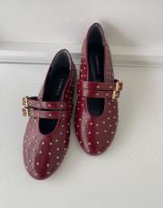 balvin oval burun trok taş detay çift tokalı kadın babet bordo