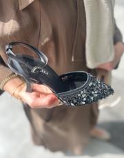 pablo sivri burun file pullu taş detay arkası açık bilekten bağlamalı kadın topuklu ayakkabı siyah