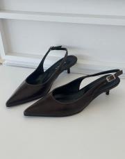 revil sivri burun arkası açık kemerli pino topuk kadın topuklu ayakkabı acı kahve kırışık