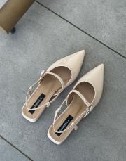 odev sivri burun arkası açık kemerli kadın topuklu babet bej rugan 2