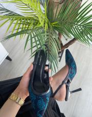 response sivri burun ön nakış taş detay arkası açık kadın topuklu ayakkabı lacivert