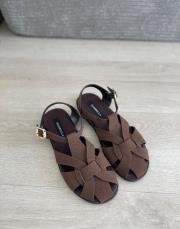 alone oval burun arkası açık kemerli kadın sandalet acı kahve