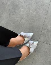 jules sivri burun ön kurdele detay kadın topuklu ayakkabı gümüş deri