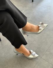 jules sivri burun ön kurdele detay kadın topuklu ayakkabı gümüş deri 2