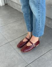 miretto oval burun troklu kemer detay kadın babet bordo 2