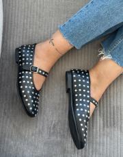 bionna oval burun taşlı kemer detay kadın babet siyaha gümüş 2