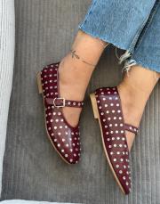 bionna oval burun taşlı kemer detay kadın babet bordo 2