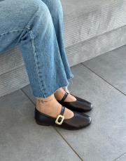 henna oval burun kemer detay kadın babet acı kahve