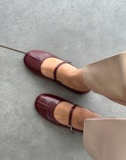 paney yuvarlak burun atkı detay kadın babet bordo kırışık 2