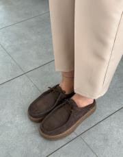 javed oval burun kalın taban bağcıklı kadın hakiki deri loafer acı kahve deri 3