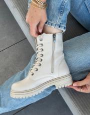 rezza yuvarlak burun bağcıklı kadın postal bej deri