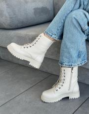 rezza yuvarlak burun bağcıklı kadın postal bej deri 2