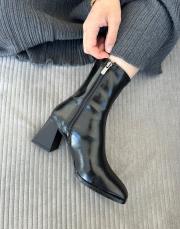 kaddi küt burun yan fermuar detay kadın streç bot siyah kırışık