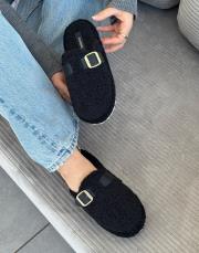 zikel oval burun kemer detay kadın ev terliği siyah