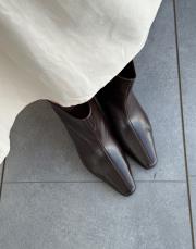 tatum küt burun kısa topuklu kadın botie acı kahve kırışık 4