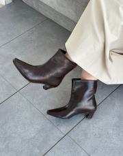 tatum küt burun kısa topuklu kadın botie acı kahve kırışık 5