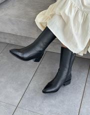 nadia sivri burun yan fermuar detay hakiki deri kadın çizme siyah kırışık