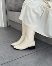 nadia sivri burun yan fermuar detay hakiki deri kadın çizme bej kırışık 2