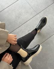 seoul yuvarlak burun lastikli yağmur botu siyaha bej