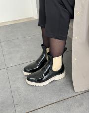 seoul yuvarlak burun lastikli yağmur botu siyaha bej 2